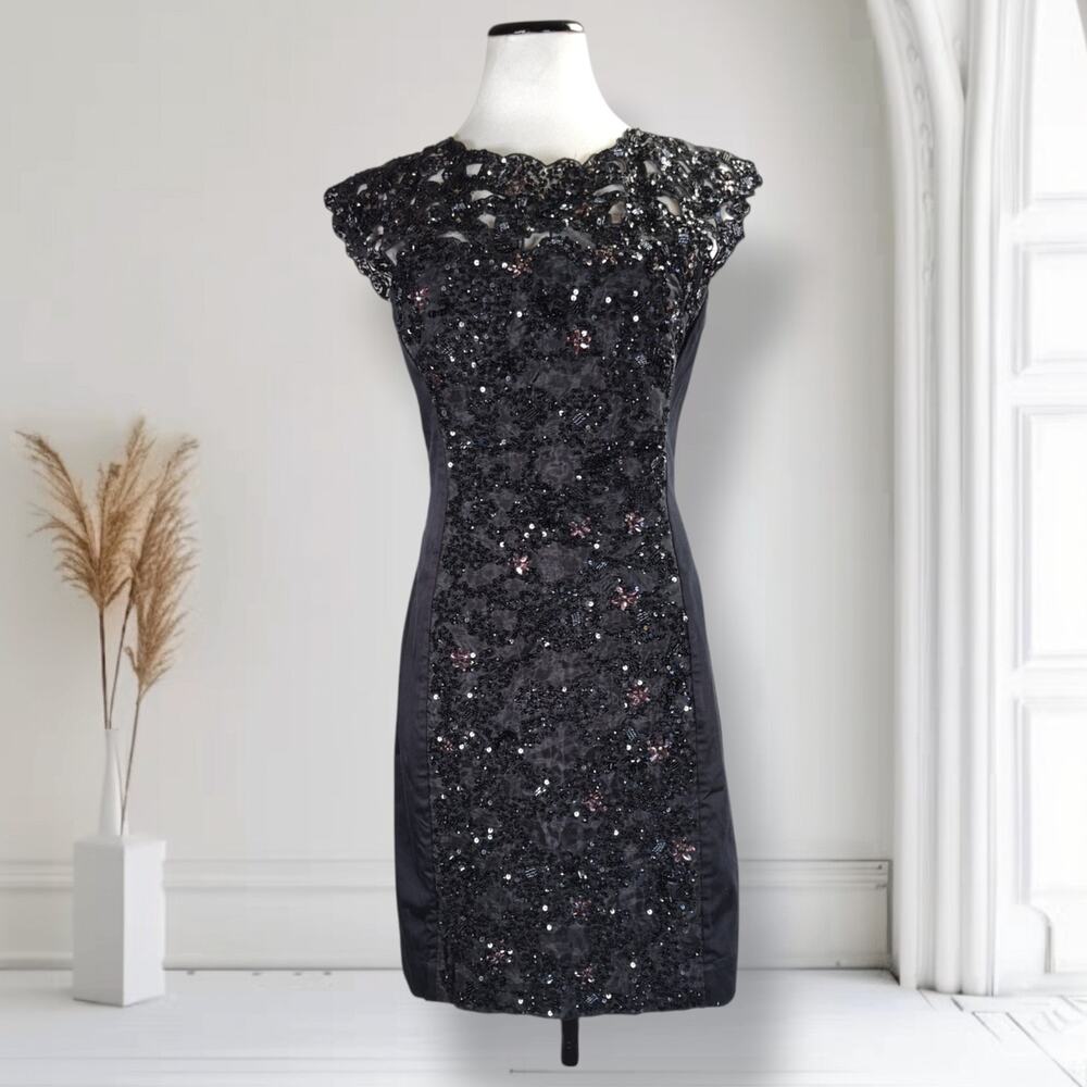 French Connection Dress 6 Sequin Lace Illusion Neckline